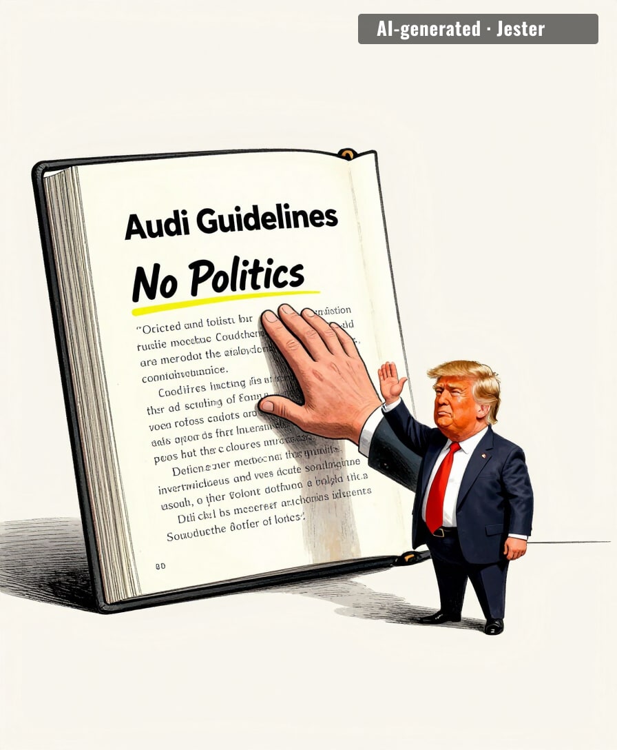 Audi's guidelines say no politics, but the handbook has a footnote: 'unless it's a campaign stop.'