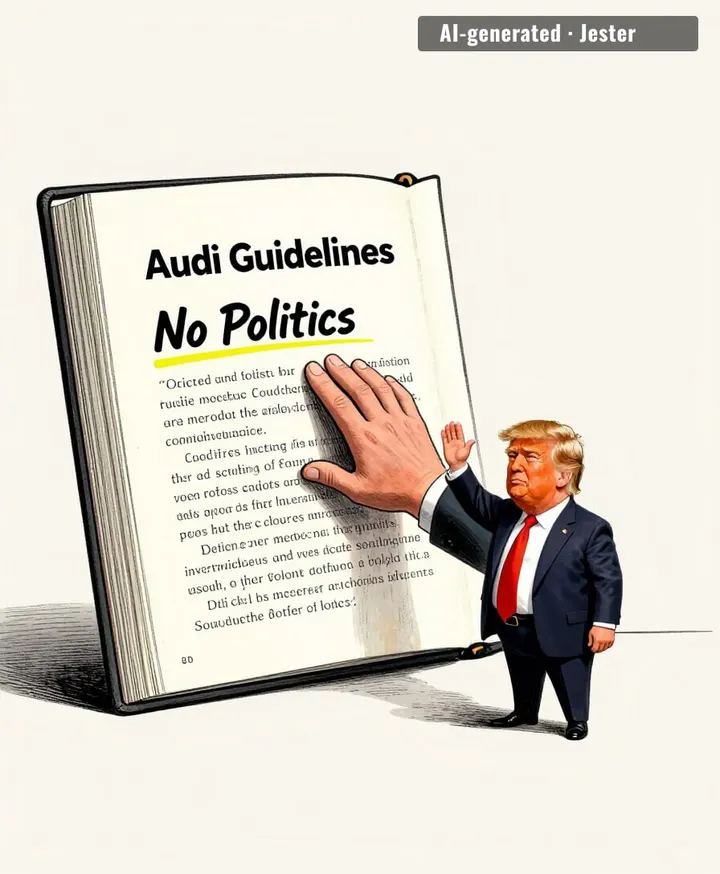 Audi's guidelines say no politics, but the handbook has a footnote: 'unless it's a campaign stop.'