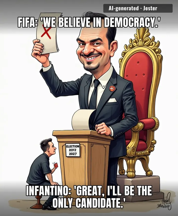 Infantino's running unopposed—what's next, a FIFA 'election' where he votes for himself twice?