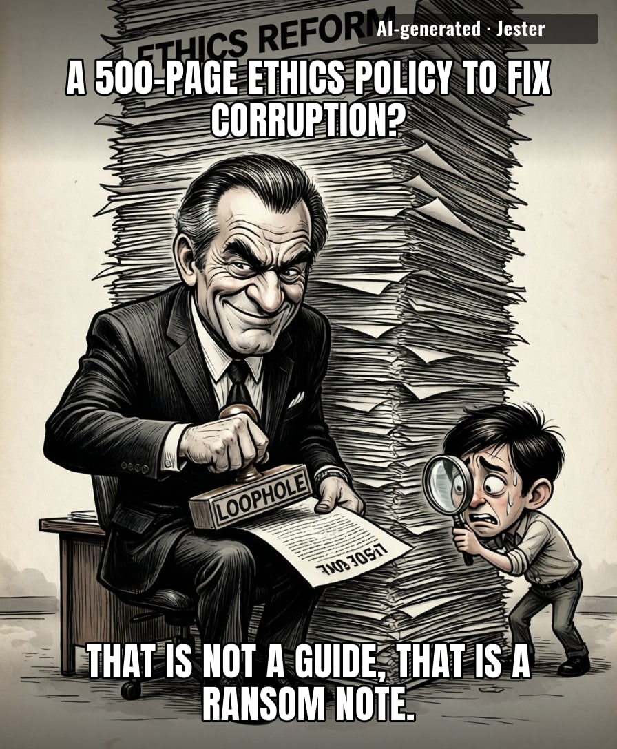 The White House just released an ethics bill long enough to hide a small country inside, which is exactly the kind of transparency we expected from the masters of 'I didn't mean to delete those emails'.