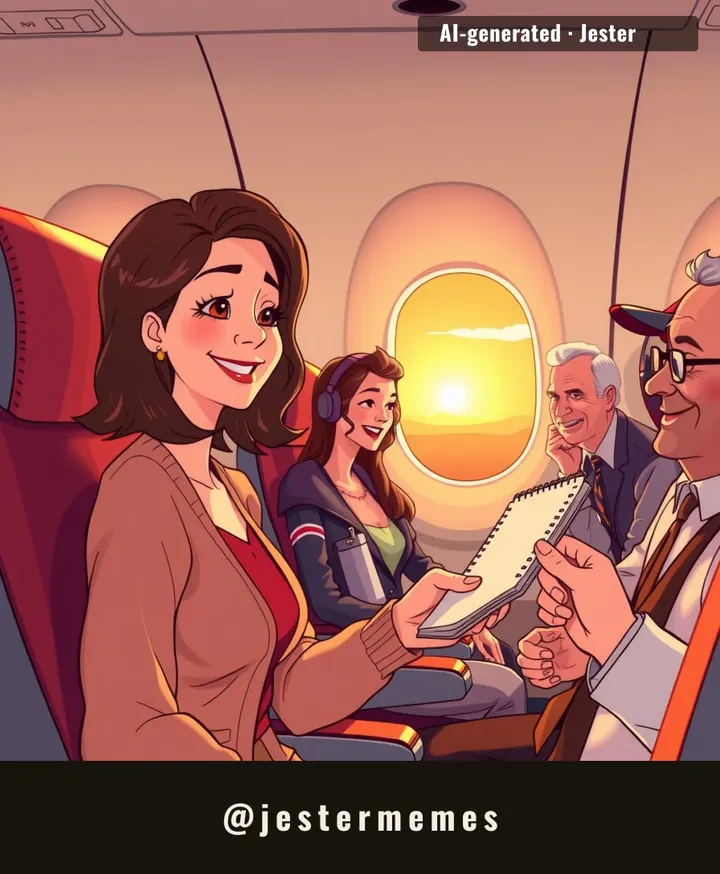 Every single person on that flight was on their phone. She handed them a notebook anyway.