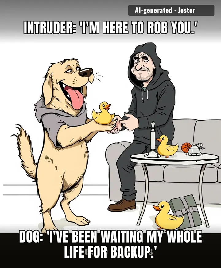 burglar left with a squeaky duck and a best friend