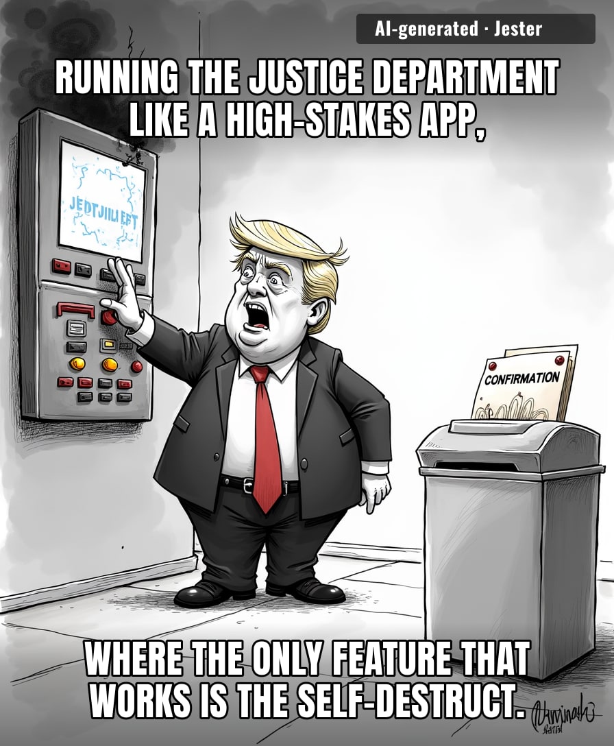 It is truly impressive to watch a man spend four years trying to dismantle the DOJ only to find out it is the only thing currently keeping him from an absolute administrative dumpster fire.