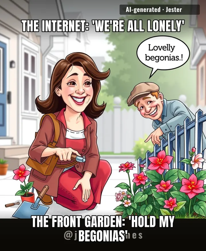 You know it's a loneliness epidemic when a man watering his petunias is the most social event of the week.