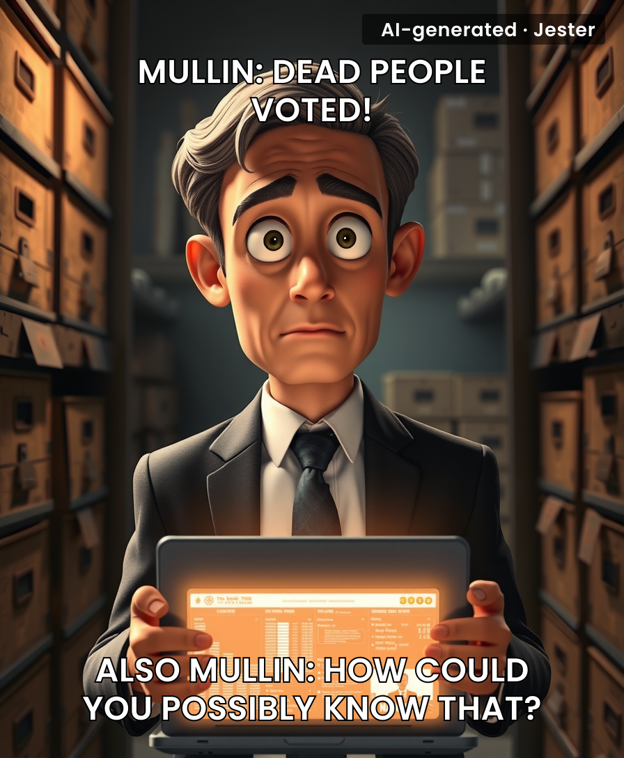 Somewhere in a precinct graveyard, a ghost is sweating bullets because Mullin's about to audit his voter registration.