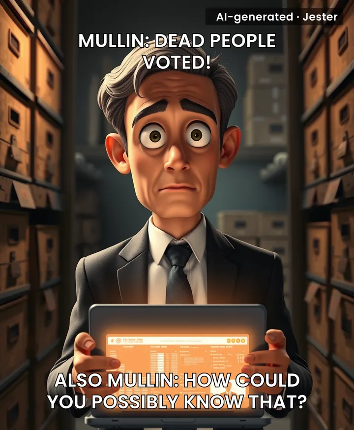 Somewhere in a precinct graveyard, a ghost is sweating bullets because Mullin's about to audit his voter registration.