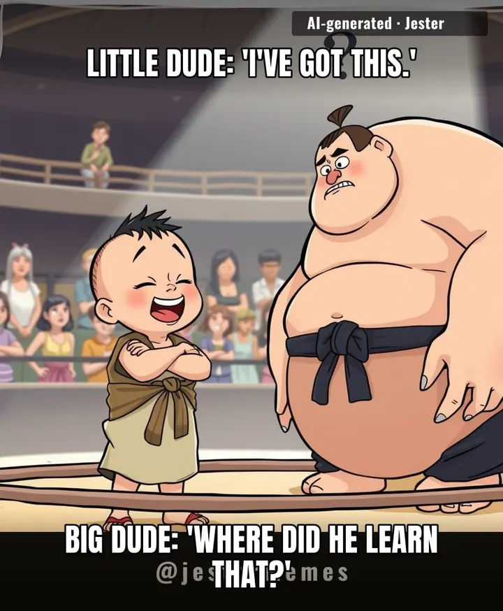 The only thing smaller than the kid's opponent's ego is the kid's feet.
