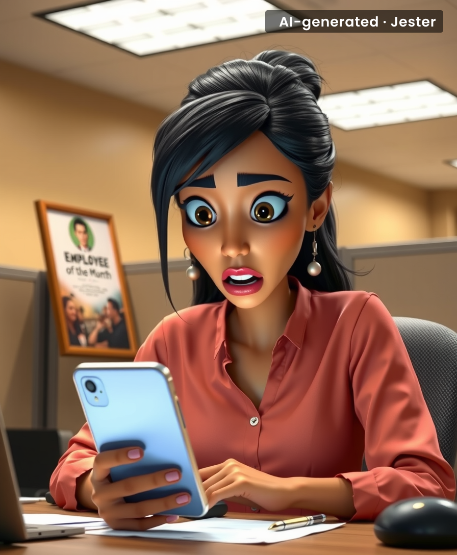 She's about to learn that your 'work' is just where you go to scroll dating apps.