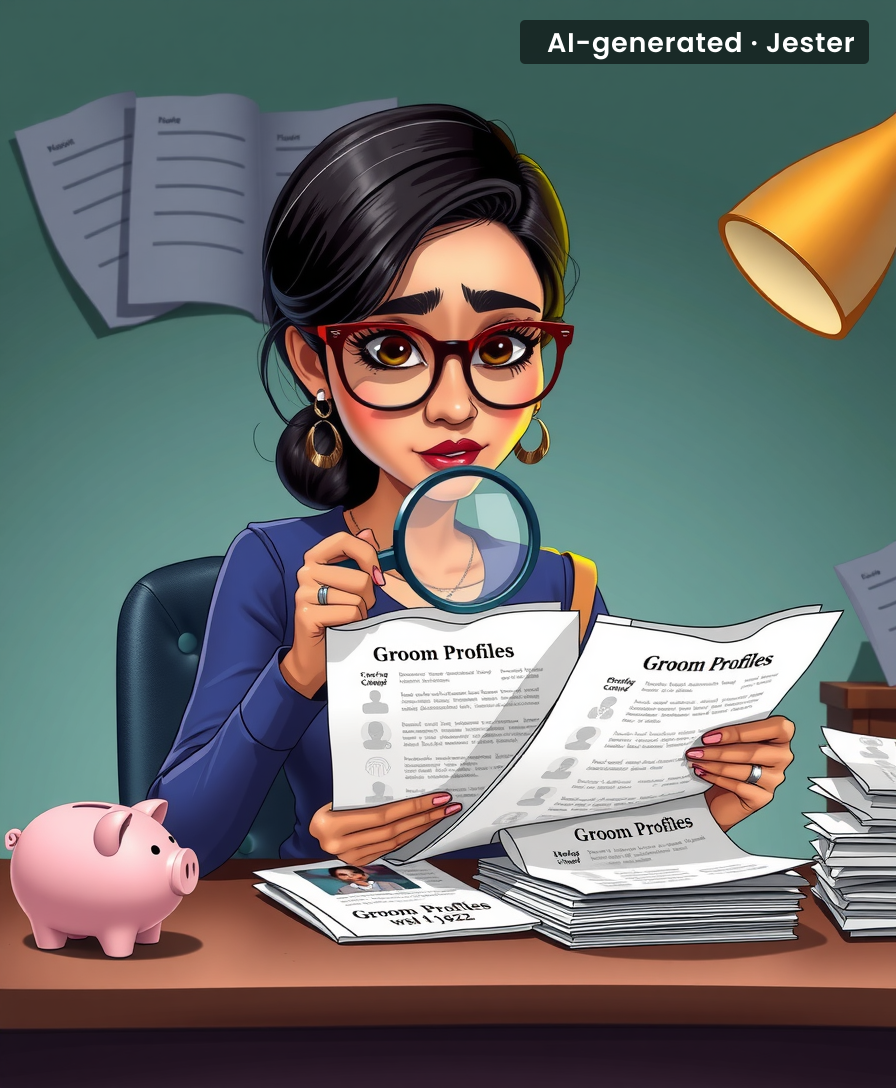 At this rate, she's not looking for a husband — she's hiring for a joint-CEO position that also requires a family tree audit.
