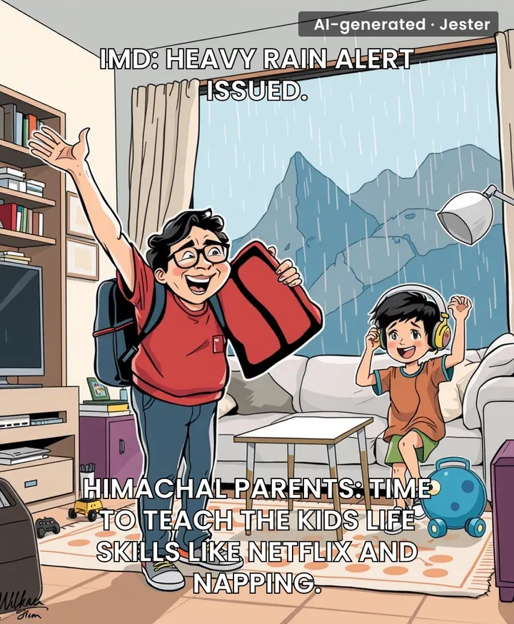 The only thing more reliable than a Himachal monsoon is the collective relief of parents realizing they don't have to pack a lunchbox tomorrow.