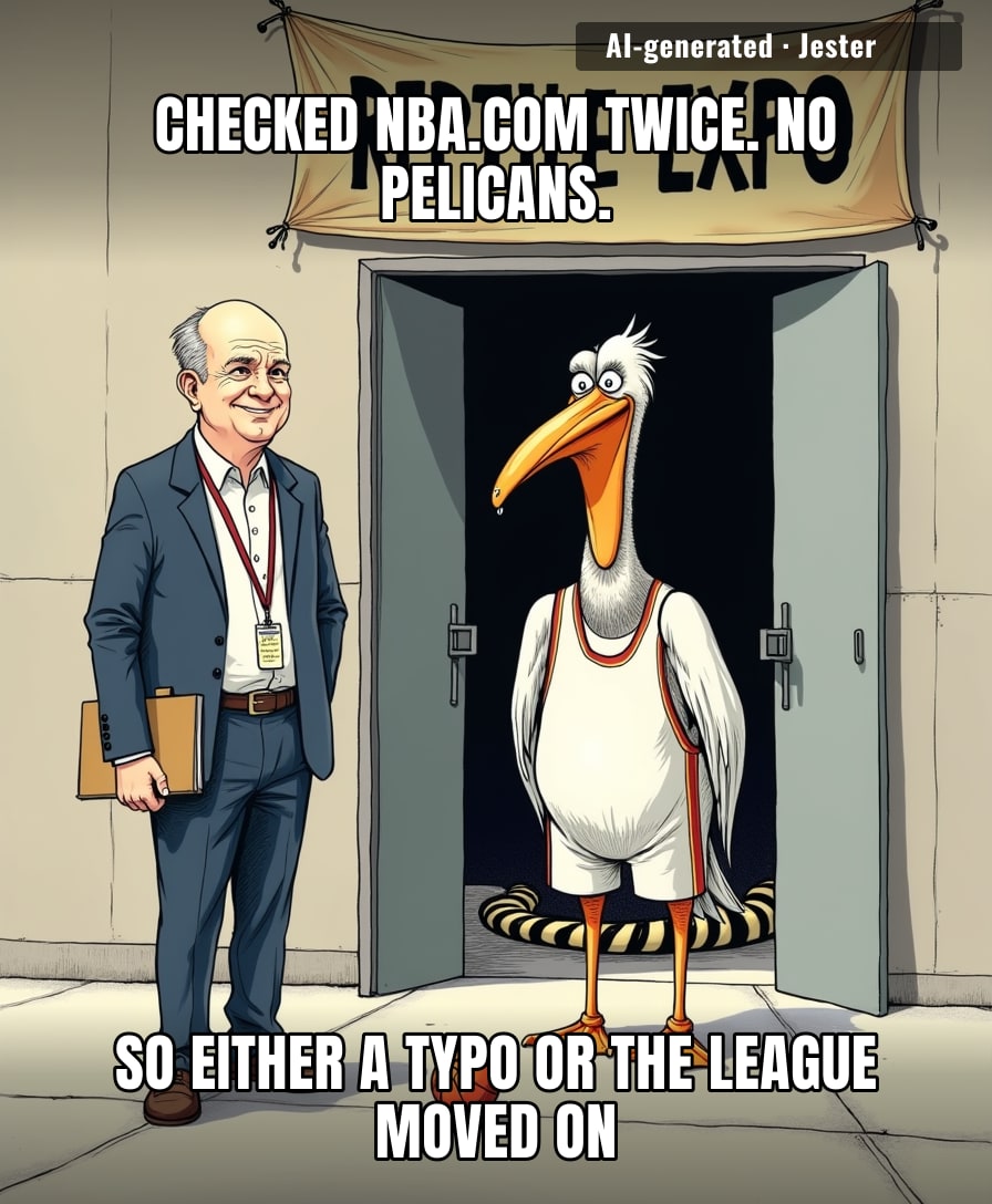 Somewhere a pelican is standing in a Smoothie King Center parking lot holding a tiny folded chair.