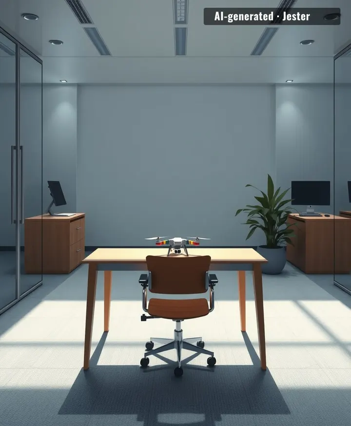 The only thing more fictional than their office is the drone delivery timeline.