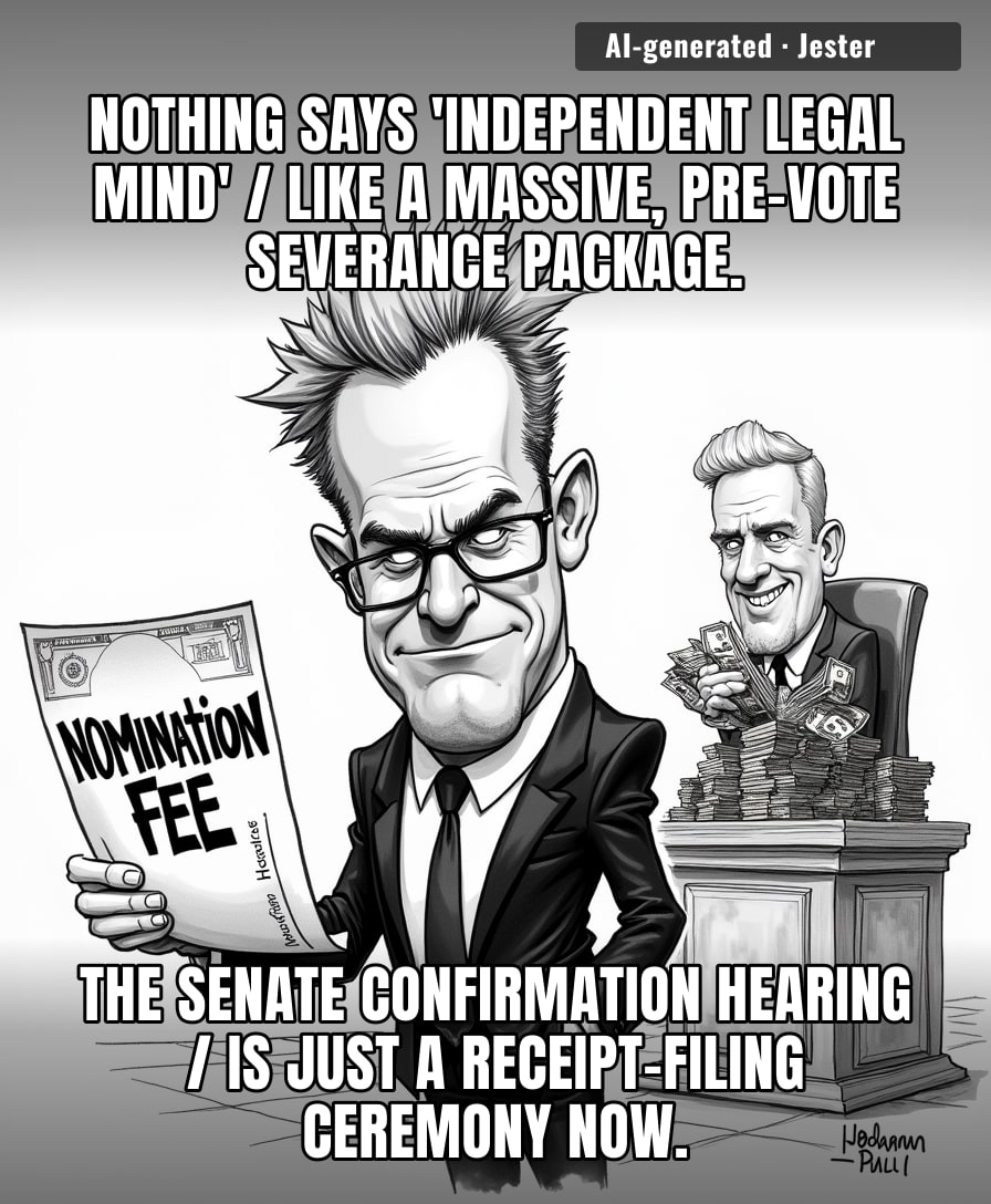 The Senate is about to confirm a man whose legal strategy for his boss is basically a PayPal transaction with a confirmation code.
