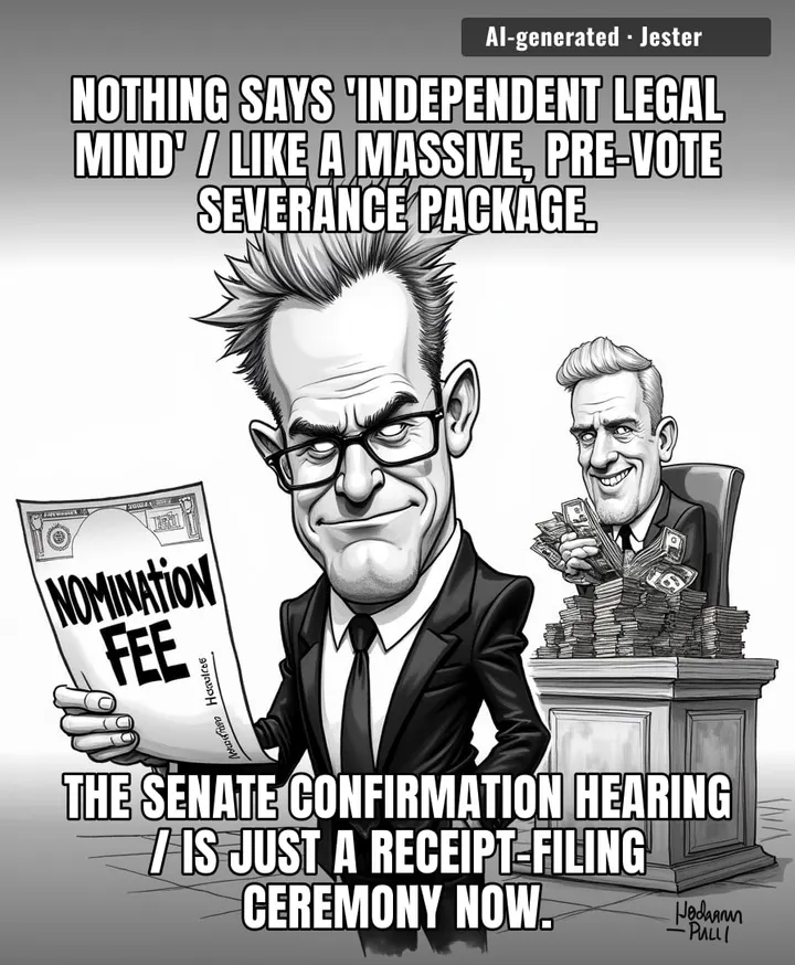 The Senate is about to confirm a man whose legal strategy for his boss is basically a PayPal transaction with a confirmation code.