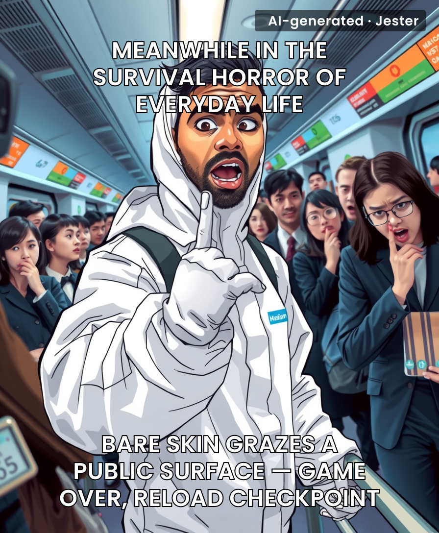 The only thing more dramatic than the headline is the internal monologue after accidentally brushing a subway pole: 'I am now patient zero.'