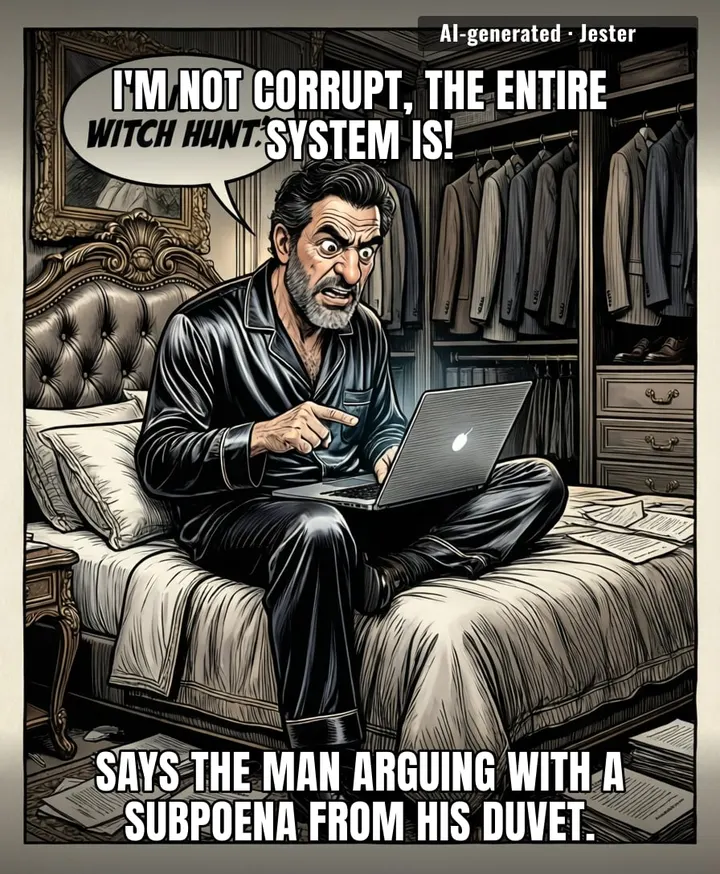 Nothing says 'I am a law-abiding citizen' quite like testifying in your pajamas while your Wi-Fi signal is the only thing keeping you out of prison.