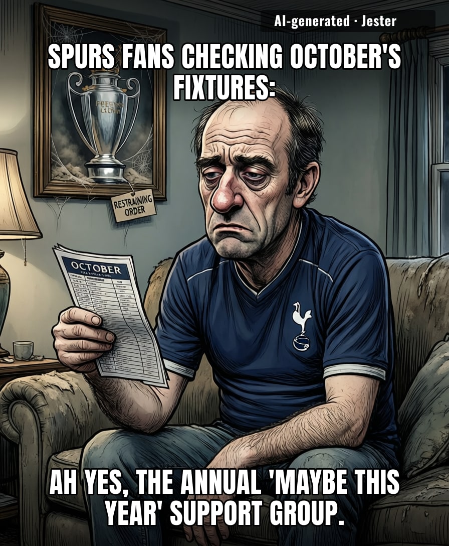 October fixtures are out, and Tottenham's trophy cabinet just filed a restraining order against 'hope'.