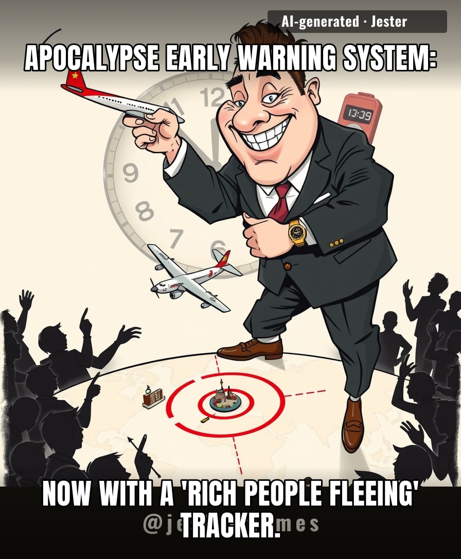 Nothing says 'we're all doomed' like watching billionaires race to New Zealand in real time, and honestly, that's the only doomscrolling I enjoy.