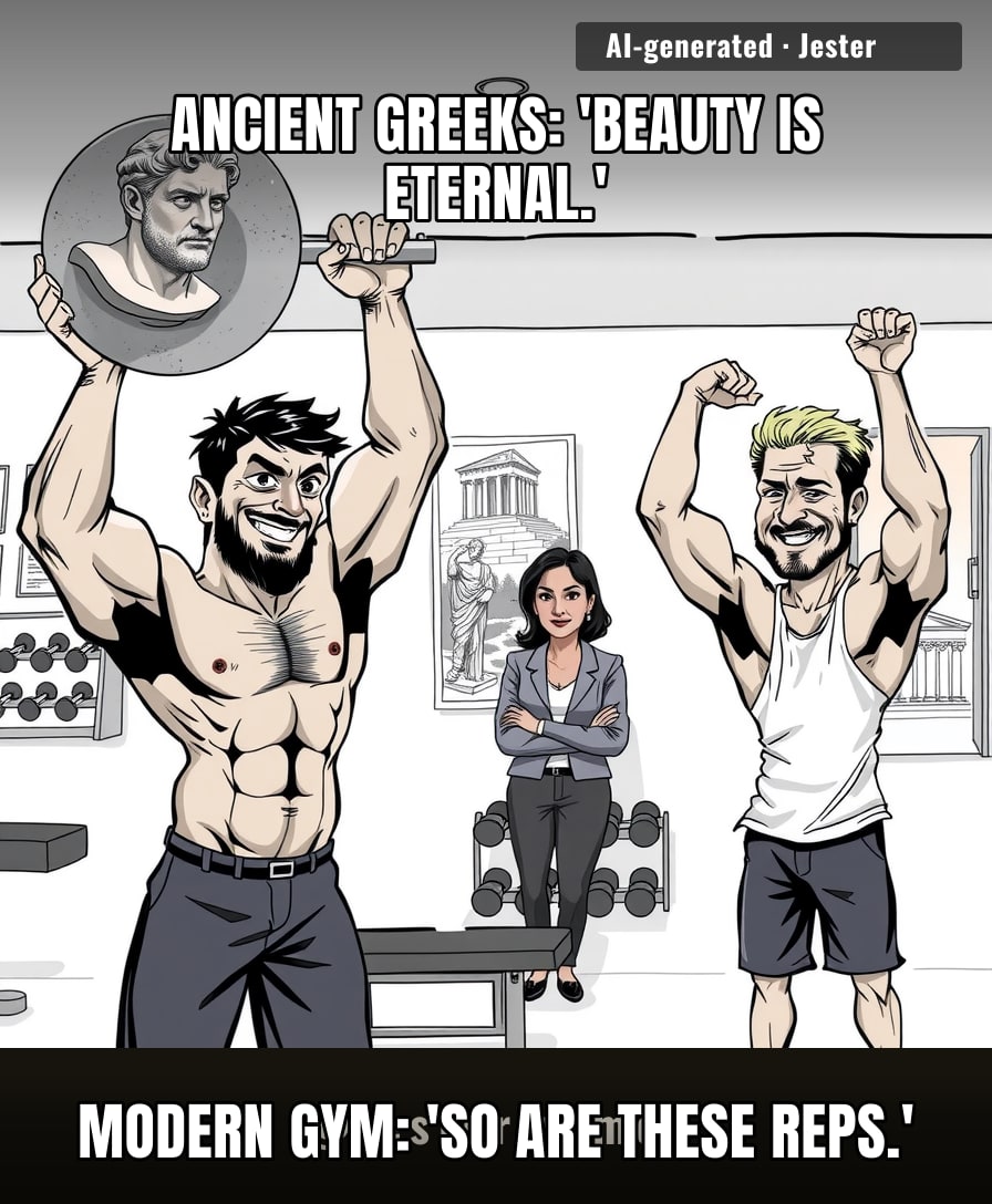 Somewhere, a Greek god is watching this and wondering why his abs are suddenly trending on a dumbbell.
