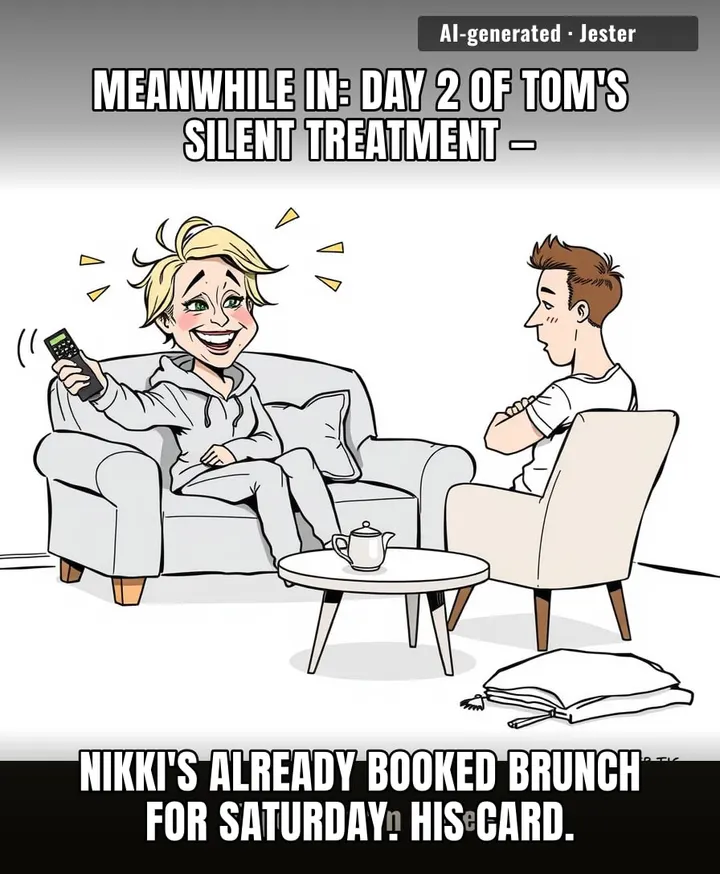Tom's been silent for 48 hours and thinks he's winning. He's actually just been put on mute while the movie plays.