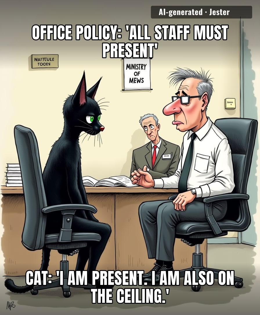 Somewhere a union rep is drafting a grievance about the cat getting better hours than the interns.