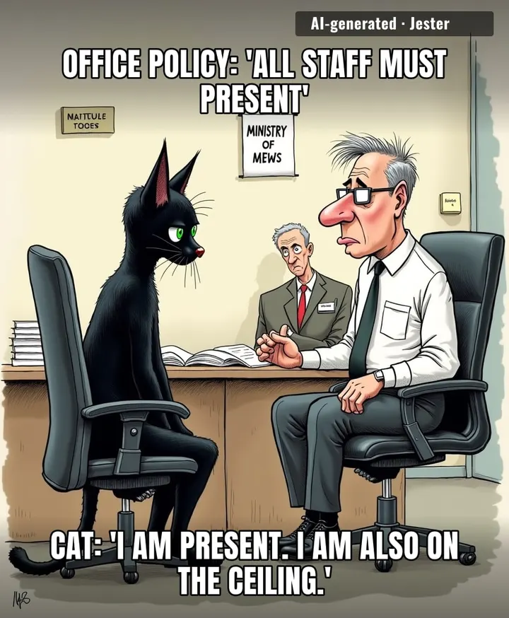 Somewhere a union rep is drafting a grievance about the cat getting better hours than the interns.