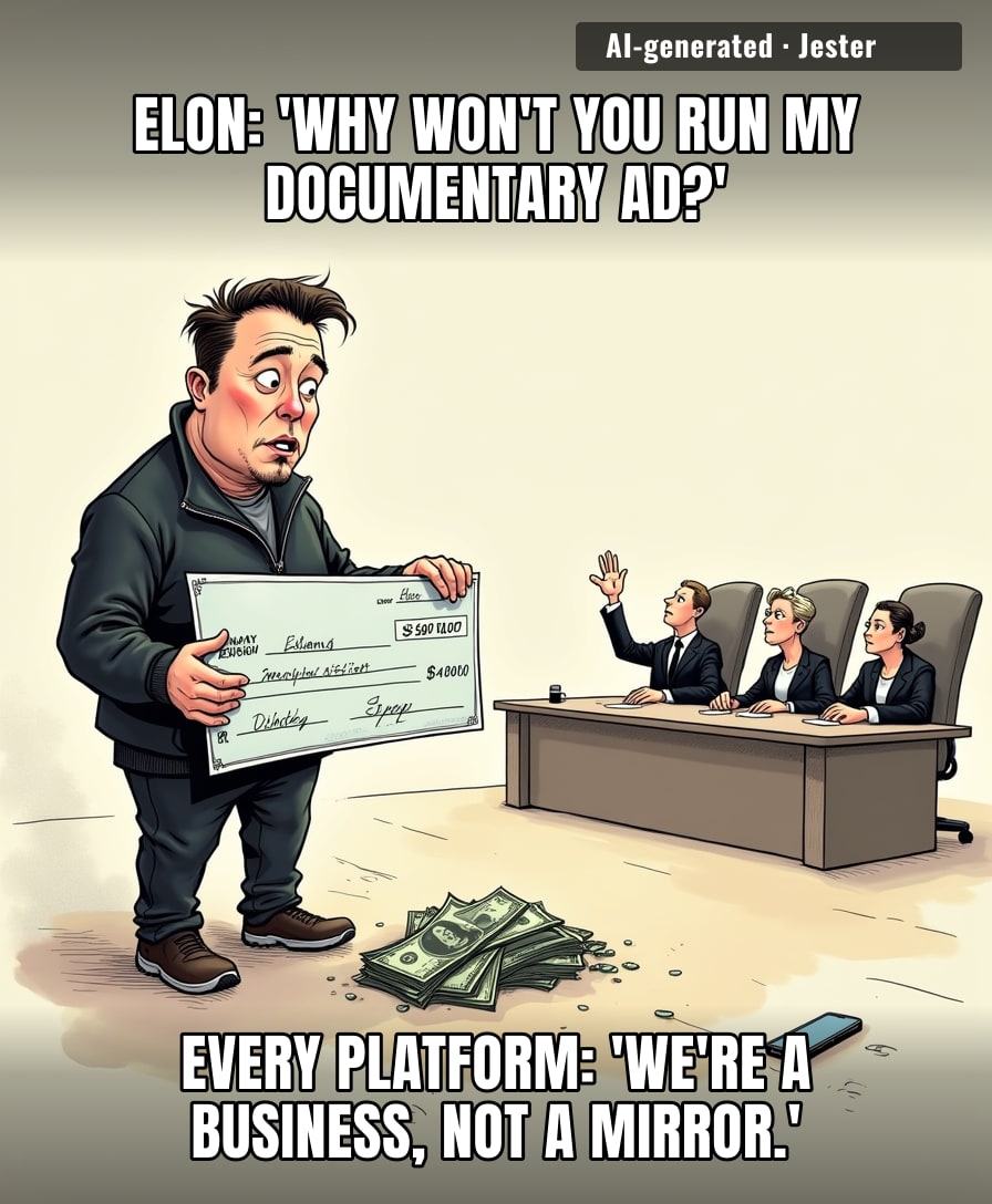 the platforms won't take his money, which means he now has to buy the entire internet