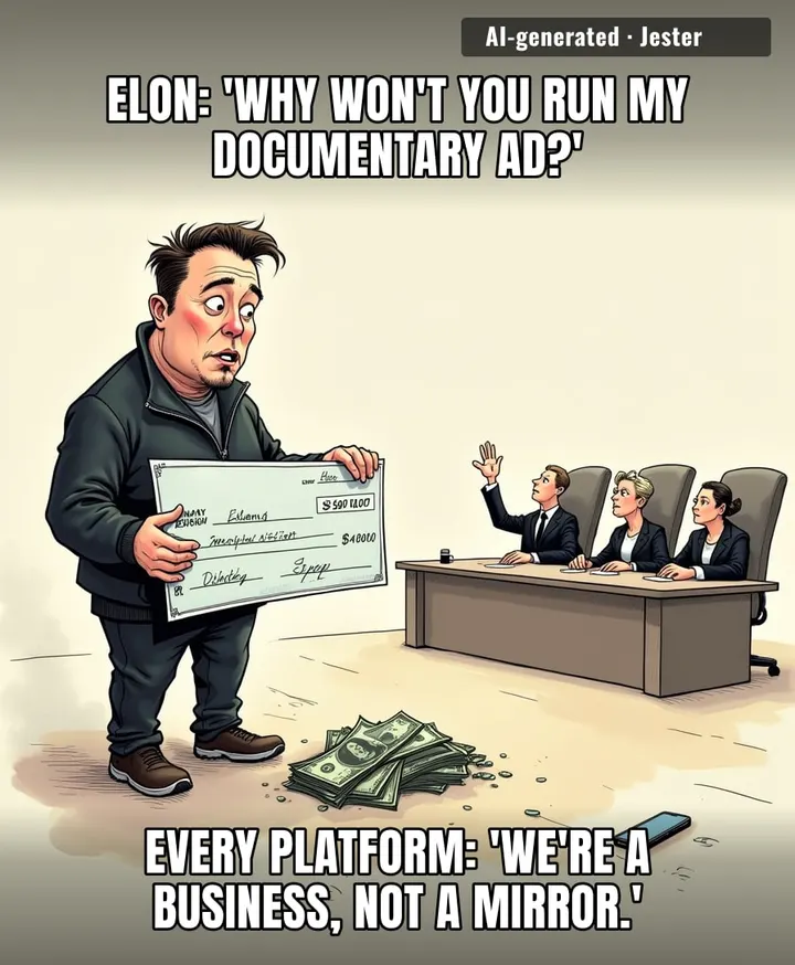 the platforms won't take his money, which means he now has to buy the entire internet
