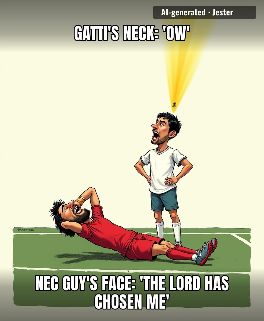 Man got tapped on the neck and immediately filed for sainthood.
