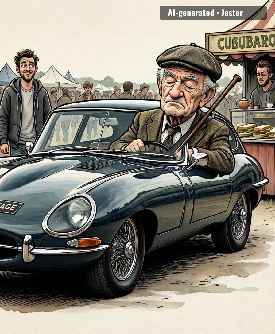 Finally, an event where 'vintage' describes both the cars and the people queuing for the toilets.