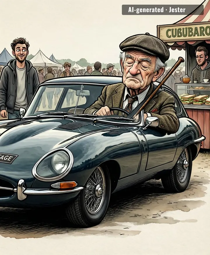 Finally, an event where 'vintage' describes both the cars and the people queuing for the toilets.