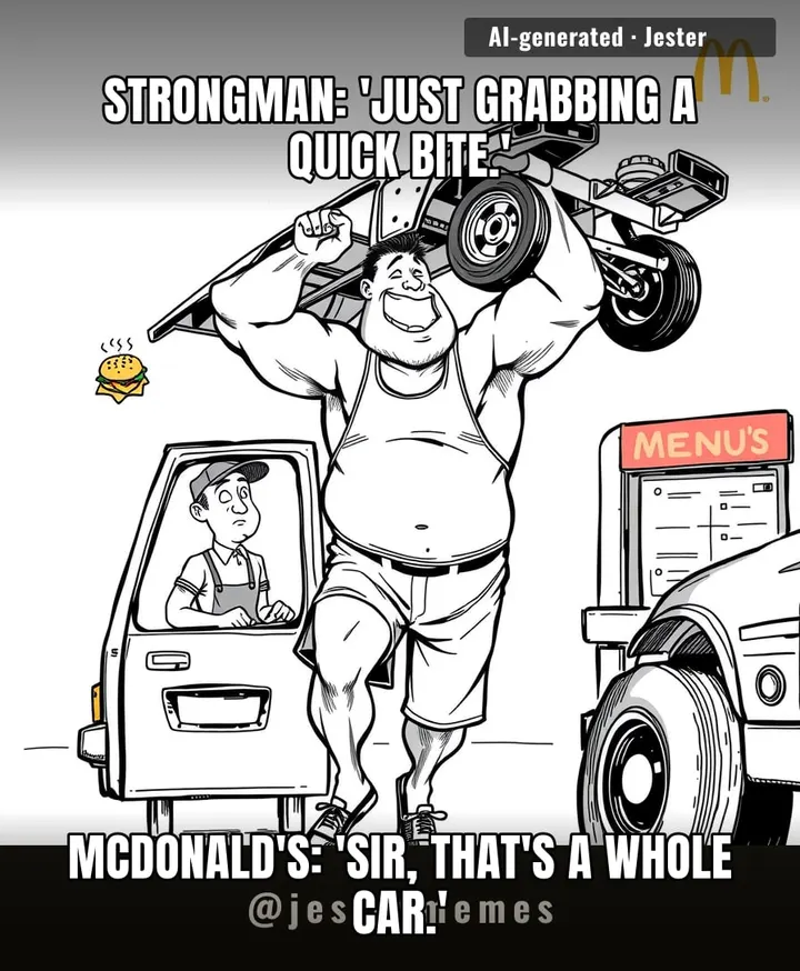 The only person who can afford a McDonald's meal AND a car in this economy, and he's using them at the same time.