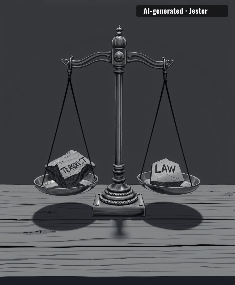The state's classification of political protest as terrorism sets a dangerous legal precedent.