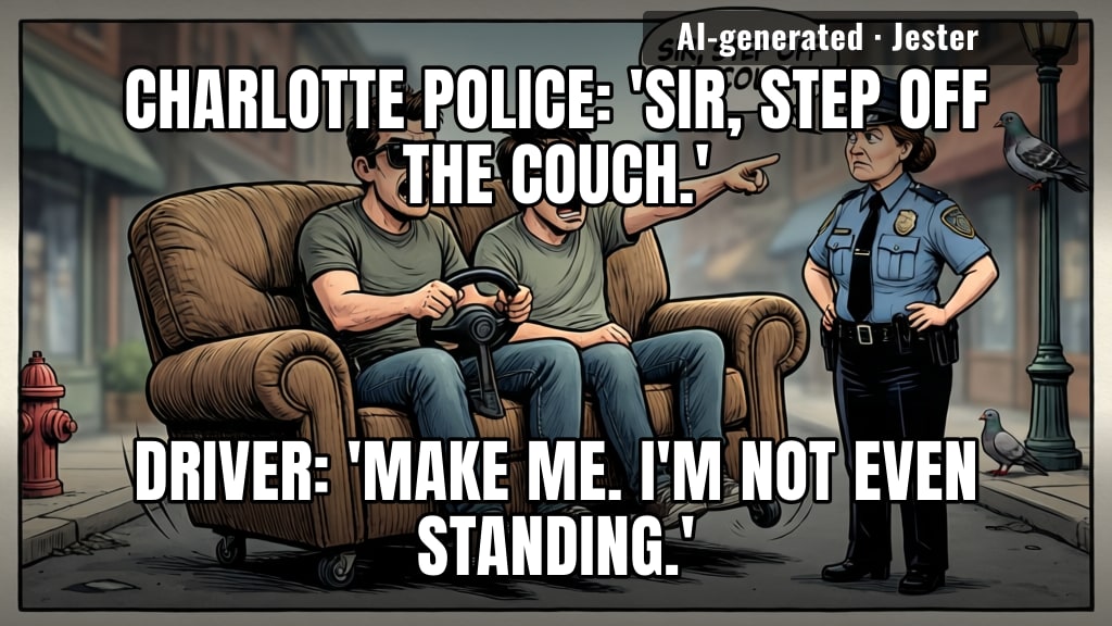 they got cited for driving a couch. the couch got cited for being furniture.