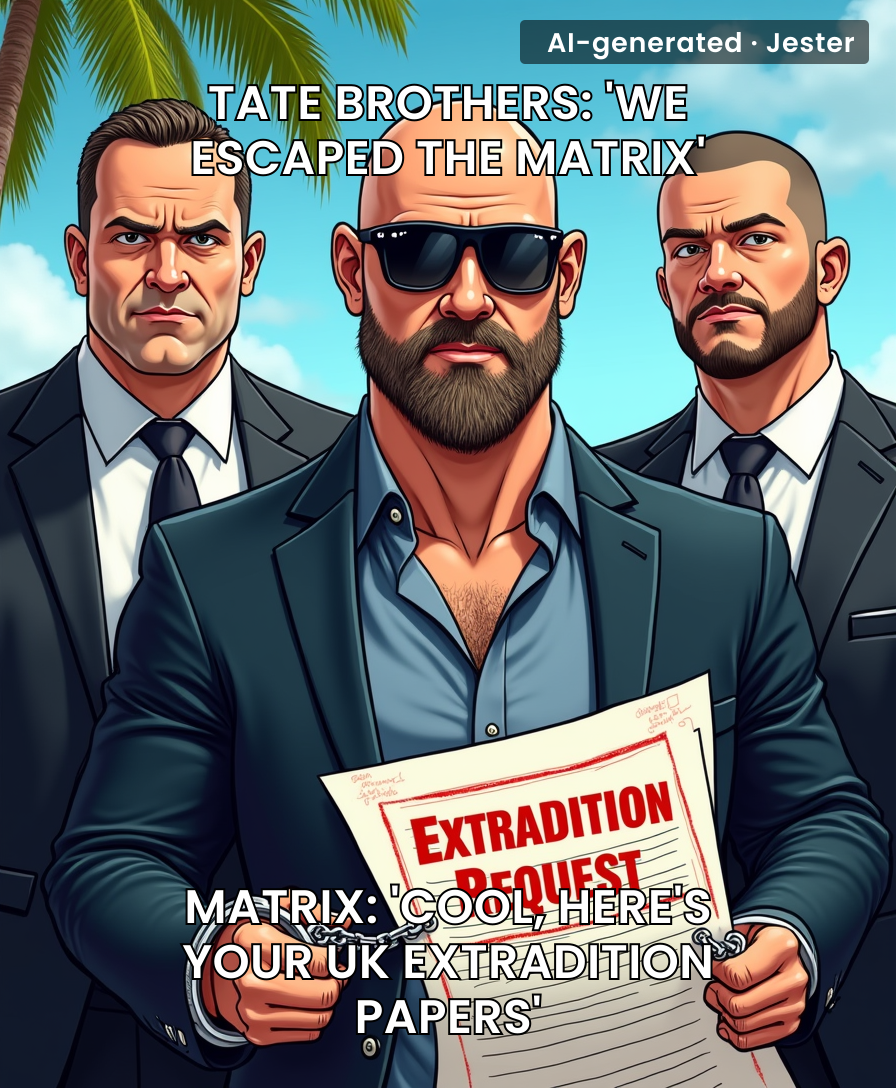 Andrew Tate's 'alpha male' empire just got a reality check — turns out the only thing faster than his Bugatti is a UK arrest warrant.