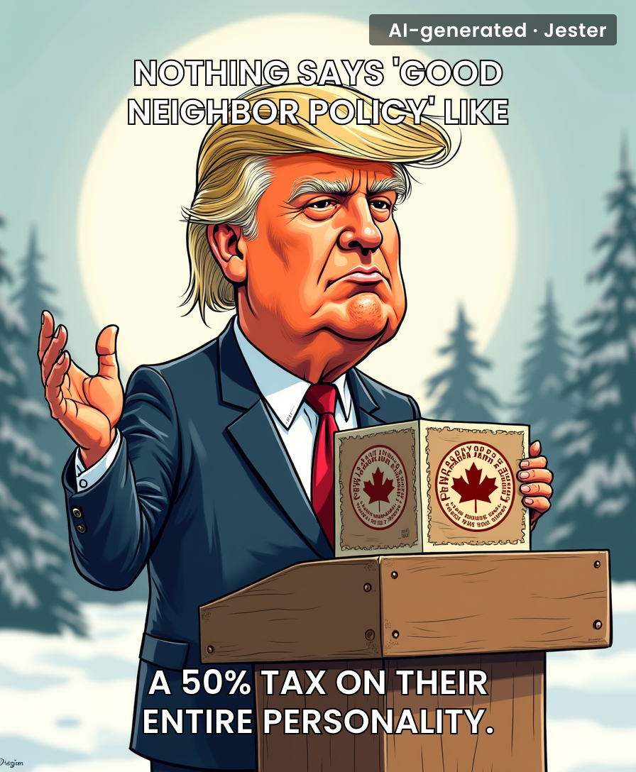 Trump's new tariff strategy is basically just walking into a grocery store and yelling at the maple syrup until it pays for a border wall.