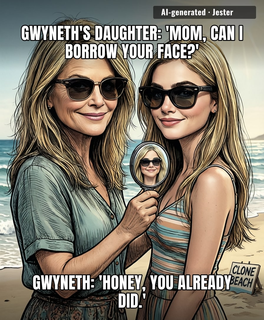 Apple inherited the Paltrow face but skipped the $500 candle phase — the real winner of this genetic lottery.