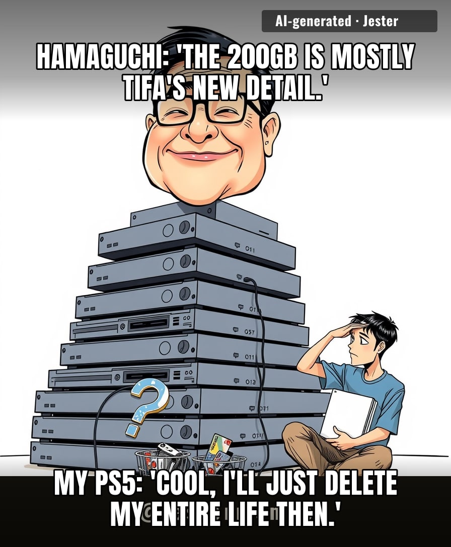 Hamaguchi: 'The 200GB is mostly Tifa's new detail.' My PS5: 'Cool, I'll just delete my entire life then.'