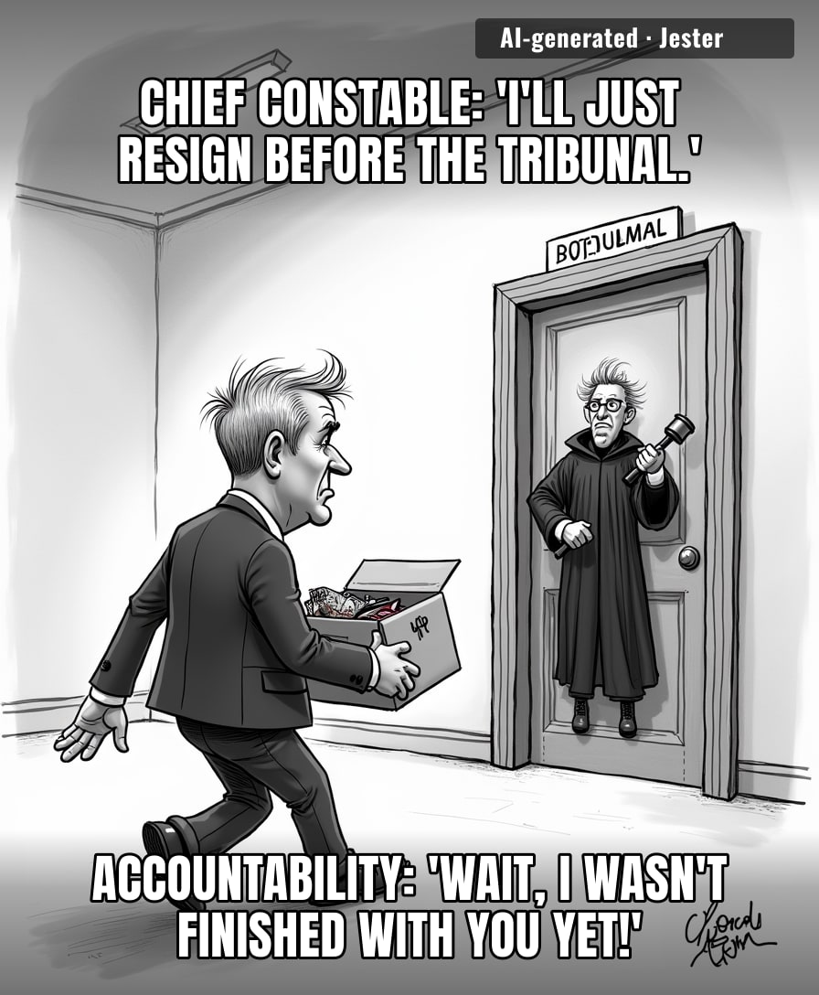 Resigning right before a misconduct hearing is the institutional version of deleting your browser history the second your mom walks into the room.