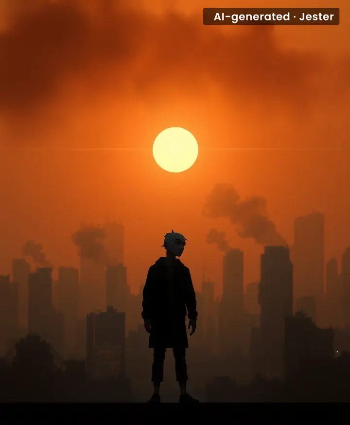 A continent chokes on the distant flames, a reminder of a warming world.