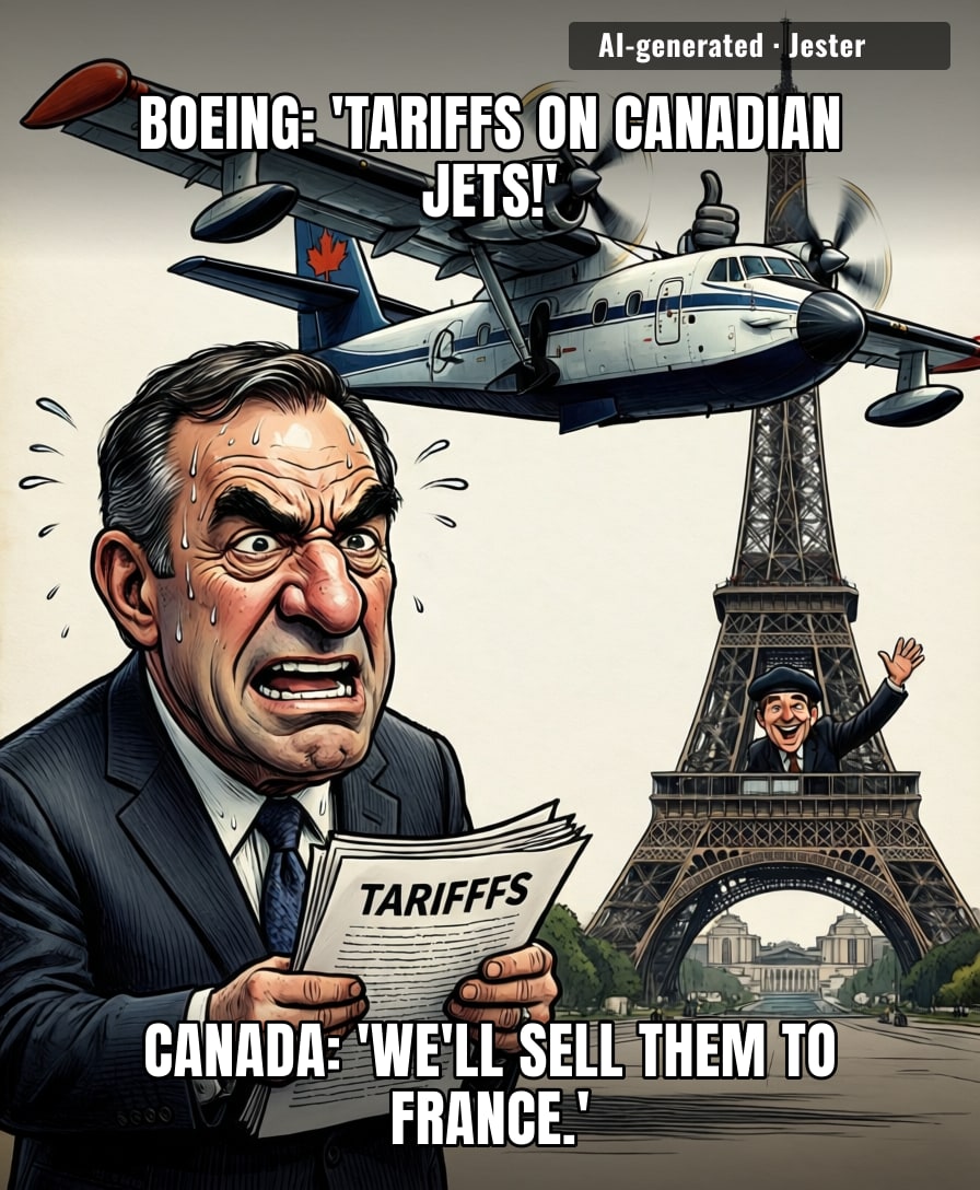 Nothing says 'free trade' like slapping 300% tariffs on a plane that outsells yours, then watching it fly off to France.