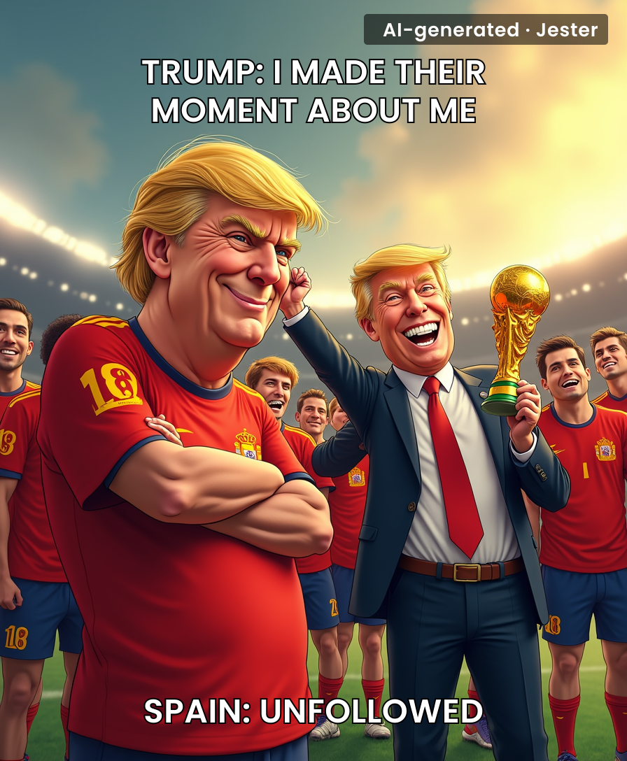 Trump tried to muscle into Spain’s World Cup photo — now he knows how a penalty feels when you’re denied.
