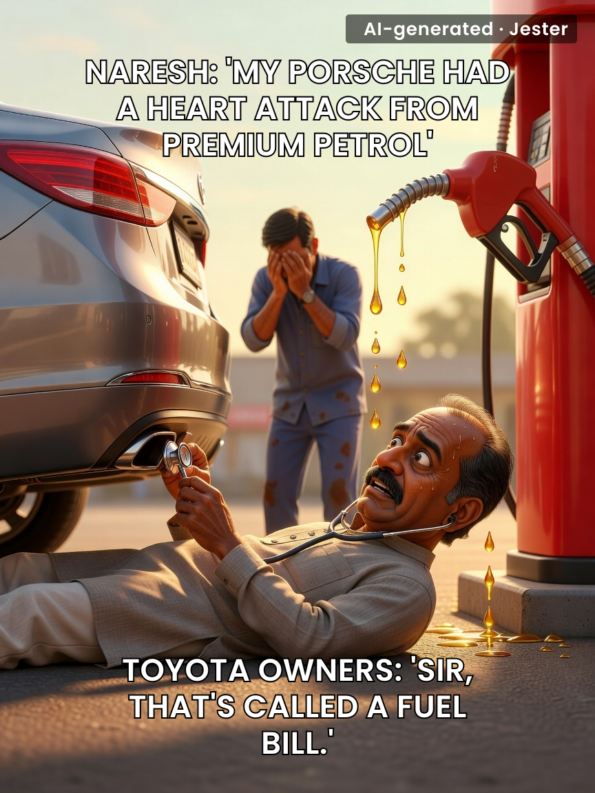Naresh just discovered that the only thing more expensive than buying a Porsche is fueling one, and his car's 'heart attack' is just the mechanic's invoice.