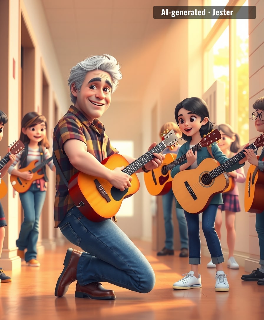 He came back to his old school and handed out ten guitars — if only math class had been this generous, we'd all have stayed.