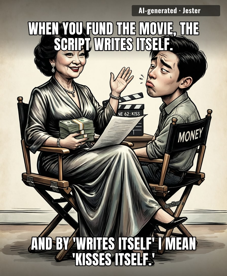 She bought the whole cast and crew just to get 60 takes of her own rom-com fantasy.