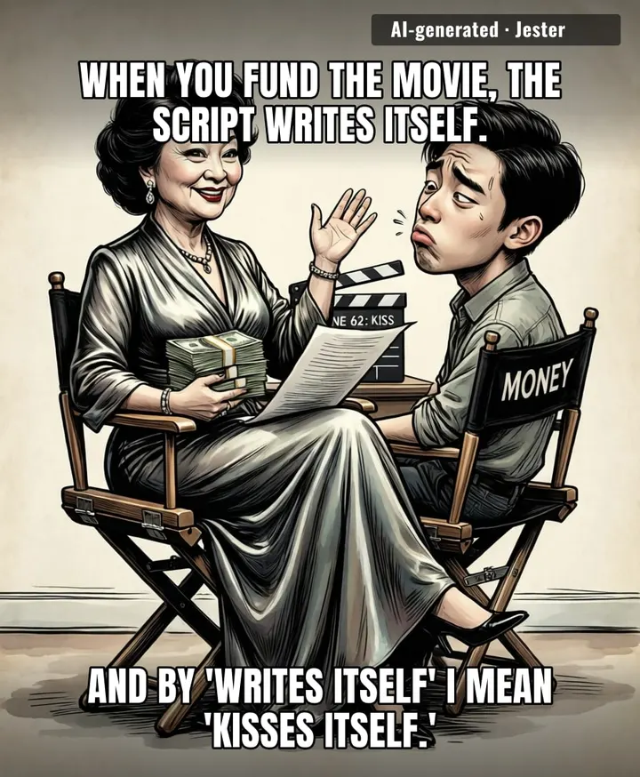 She bought the whole cast and crew just to get 60 takes of her own rom-com fantasy.