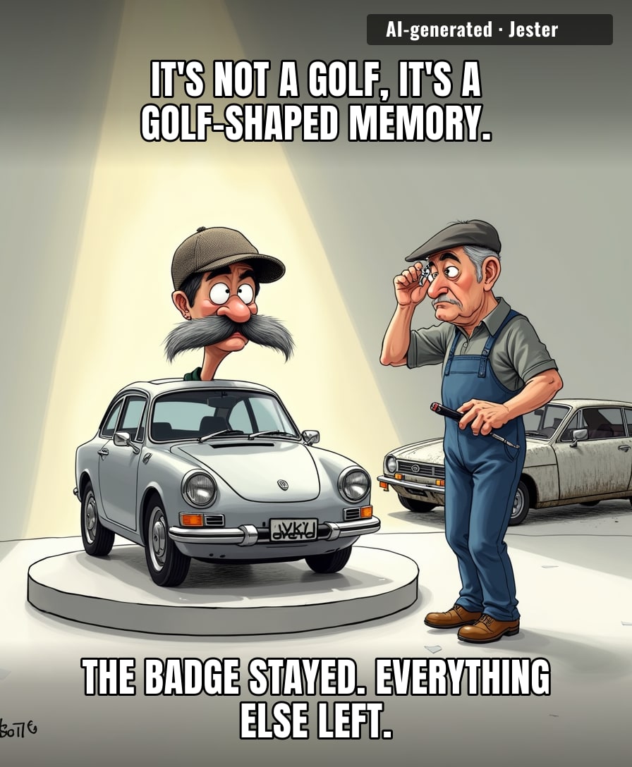 The GTI badge now comes as a sticker you apply yourself, like a participation trophy for a car that never met the Golf.