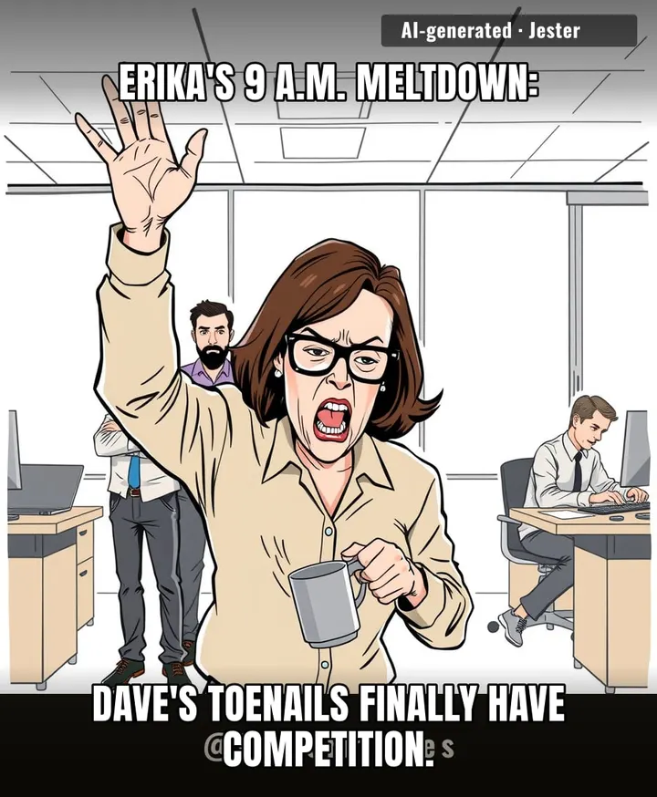 Most insane coworker is a title you don't win, it's a burden you inherit when the bar is porn at half volume.