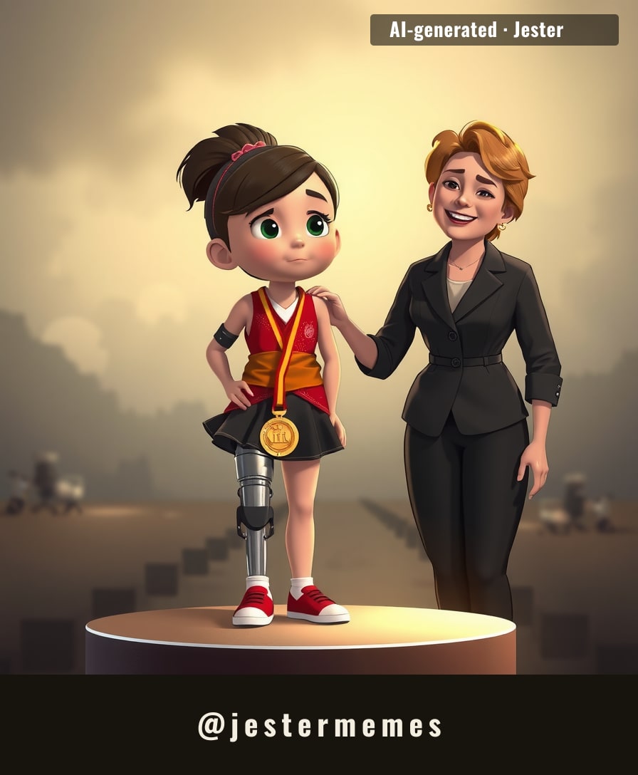 Most of us need two legs to stand, she only needs one to make history.