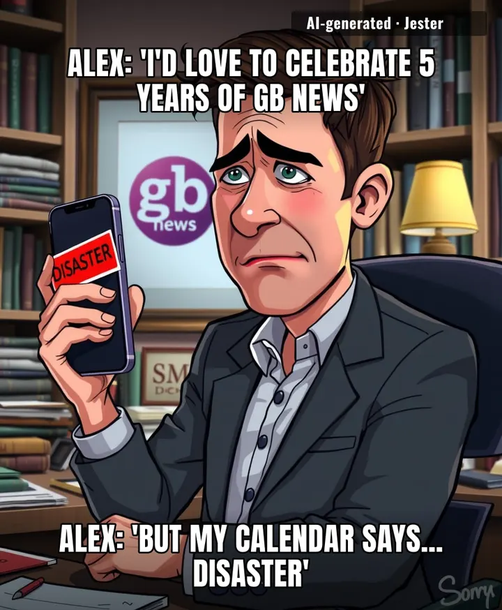 Alex Armstrong would rather fake a 'disaster' than sit through another GB News anniversary party — same, honestly.